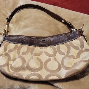 Coach Tan and Brown Signature Shoulder Bag